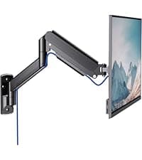WALI Single Monitor Mount, Gas Spring Monitor Arm for 17-34 inch Screens, Adjustable Computer Monitors Stand up to 26.4lbs, with Clamp and Grommet Base, Mounting Holes 75 and 100mm (GSMP001N), Black