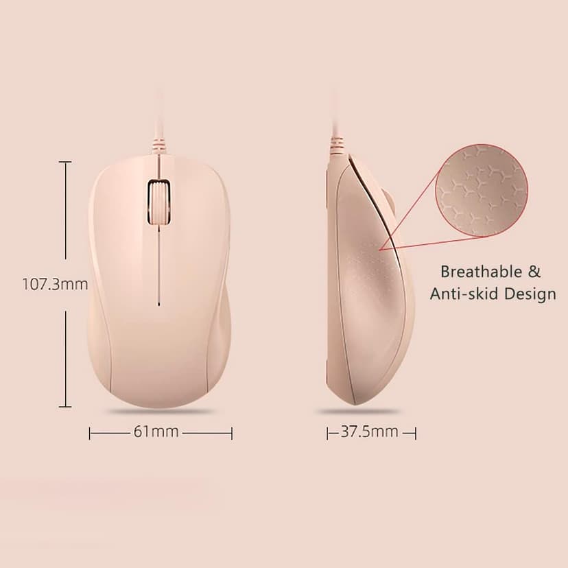 CORN USB Silent Wired Computer Mouse with Easy Click for Office and Home, 1200DPI, Premium and Portable, Compatible with Windows PC, Laptop, Desktop, Notebook (Pink)