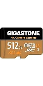 [5-Yrs Free Data Recovery] GIGASTONE 512GB Micro SD Card, 4K Camera Pro, A2 V30 for Smartphone, Gopro, Action Cams, 4K UHD Video Recording , Up to 100MB/s, UHS-I U3 C10 Class 10 with Adapter