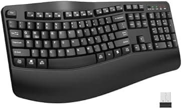 EDJO Ergonomic Wireless Keyboard with Wrist Rest, Wave Keys, for Large Hands, 2.4GHz Full Size Ergo Cordless USB Computer Keyboard, Comfortable Natural Typing, for Laptop, Mac, Windows (Black)