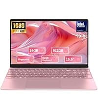 15.6" FHD Laptop,16GB DDR4 RAM 512GB SSD,Portable Laptop Computer with Backlit Keyboard,180 ° Angle Opening,Fingerprint Reader,38WH Battery,Webcam,WiFi 5,BT 4.2,Mini HDMI,USB 3.0