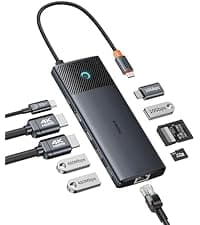 Baseus Laptop Docking Station Dual Monitor 4K@120Hz, 9 in 1 USB C Hub with 2 HDMI, 1000Mbps LAN, Max 85W PD, 3 USB, SD Card Reader, USB C Dock Compatible with iPhone 15/Mac/Dell/HP/Surface/Steam Deck