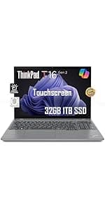 Lenovo ThinkPad T16 Business Workhorse Laptop (16" FHD+ Touchscreen, Intel 10-Core i7-1355U, 32GB DDR5 RAM, 1TB SSD) Military Grade, dTPM, Ethernet, FHD Webcam, 3-Y WRT, Win 11 Pro w/AI Copilot, Grey