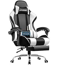 GTRACING Gaming Chair with Footrest, Ergonomic Computer Game Desk Chair, Reclining Game Chair Seat Height Adjustment, Swivel Rocker with Headrest and Lumbar (Blue)
