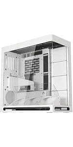 HAVN HS 420 VGPU Dual-Chamber Mid Tower ATX PC Case White | PCIe 5.0 Vertical GPU Kit, 11x 140mm Fan Slots & 2X 420mm Radiator Support, SimpliCable Cable Management, Tempered Glass, PWM Fan Hub