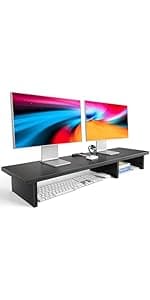 HUANUO Monitor Stand for Desk, Computer Monitor Stand Height Adjustable, Monitor Riser for 2 Monitors, Laptop Stand for Desk, 2 Pack, Black
