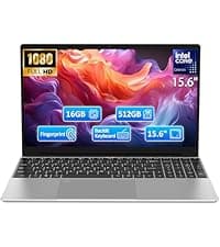 15.6" FHD Laptop,16GB DDR4 RAM 512GB SSD,Portable Laptop Computer with Backlit Keyboard,180 ° Angle Opening,Fingerprint Reader,38WH Battery,Webcam,WiFi 5,BT 4.2,Mini HDMI,USB 3.0