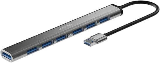 Achoro 7 Ports 3.0 & 2.0 USB Ports Hub - Aluminium Alloy - High-Speed USB Port Expander - Extra USB Hub for PC, iMac, MacBook, Windows, Desktop, and More – A Multiple Computer USB HUB (7 Ports)