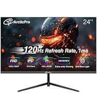 24inch Computer Monitor, 120Hz, FHD 1080p Office and Gaming Monitor, 1ms Response Time, 3-Sided Frameless, Ultra Slim, VESA Mountable, Anti-Blue Light Design, HDMI, VGA