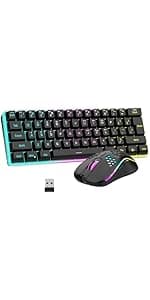 RedThunder K84 Wireless Keyboard and Mouse Combo, Rainbow Backlit Rechargeable Battery, 75% Layout TKL Ultra Compact Gaming Keyboard & Lightweight 3200 DPI Honeycomb Optical Mouse (Black)