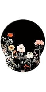 Mouse Pad with Wrist Support, Ergonomic Mouse Pad with Memory Foam Wrist Rest Cushion, Non-Slip Rubber Base Gaming Mice Pad for Home Office Computer Laptop, Flower Black
