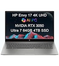 HP Envy 17 AI PC Laptop (17.3" 4K UHD (3840 x 2160), NVIDIA RTX 3050, Intel Core Ultra 7 155U (> i9-12900H), 64GB DDR5, 4TB SSD) for Business, Creator, Designer, IR Webcam, Wi-Fi 7, Win 11 Pro, 2025