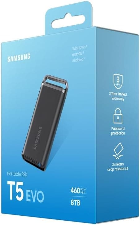 SAMSUNG 8TB T5 EVO USB 3.2 Gen 1 Portable SSD, MU-PH8T0S