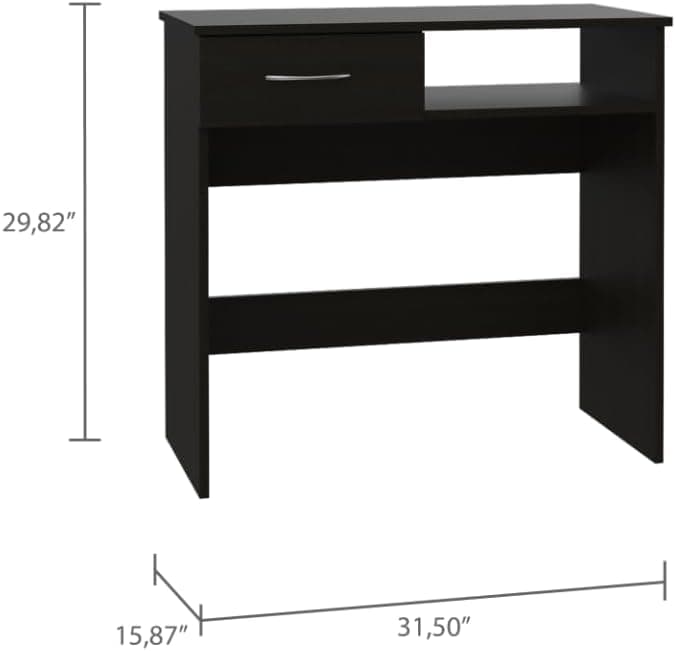 Home Office Set for Enhanced Productivity, Compact Design with Drawer, Desktop, and Five Shelves, Black