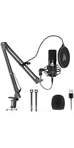 USB Microphone, MAONO 192KHZ/24Bit Plug & Play PC Computer Podcast Condenser Cardioid Metal Mic Kit with Professional Sound Chipset for Recording, Gaming, Singing, YouTube (AU-A04)