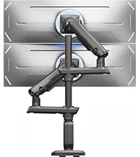 HUANUO Dual Monitor Stand - Full Adjustable Monitor Desk Mount Swivel Vesa Bracket with C Clamp, Grommet Mounting Base for 13 to 32 Inch Computer Screens - Each Arm Holds 4.4 to 19.8lbs