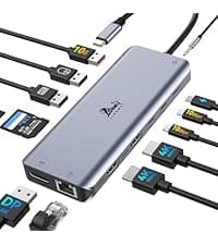USB C Hub USB C Docking Station Dual Monitor 13 in 1 Triple Display Multiport Adapter with 2 HDMI+DP+8 USB C/A Ports+Ethernet+Audio, USB C Dongle for MacBook/Dell/HP/Lenovo ThinkPad/Surface