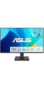 ASUS 24” 1080P Eye Care Monitor (VA249QG) - IPS, Full HD, 99% sRGB, Frameless, 120Hz, Adaptive-Sync, 1ms, Speakers, HDMI, DisplayPort, VGA, Low Blue Light, Flicker Free, Wall Mountable, 3 yr Warranty