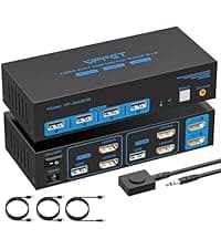 HDMI KVM Switch 1 Monitors 2 Computers 4K@60Hz USB KVM Switches 2 Ports for 2 PC Sharing Single Monitor and Keyboard Mouse with Wired Extend Controller Plug and Play