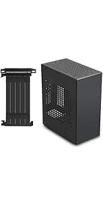 Aluminum Mini ITX Case with PCIe 3.0 Riser, JOYJOM Mini PC Case, SFF Small Form Factor PC Case, TX Computer Gaming Case Supports GPU Graphics Card (Black)