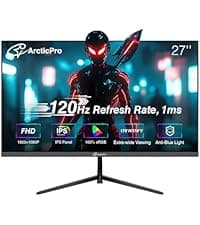 24inch Computer Monitor, 120Hz, FHD 1080p Office and Gaming Monitor, 1ms Response Time, 3-Sided Frameless, Ultra Slim, VESA Mountable, Anti-Blue Light Design, HDMI, VGA