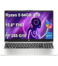 HP 255 G10 Business Laptop (15.6" FHD IPS Anti-glare, AMD Ryzen 5 7530U (> Intel i7-1165G7) 16GB RAM, 512GB SSD) for Home, Student, Webcam, Numeric Keypad, HDMI, Wi-Fi, Bluetooth, Win 11 Pro w/Copilot