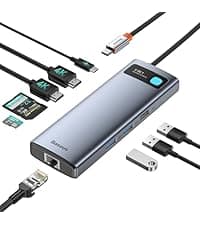 Baseus Laptop Docking Station Dual Monitor 4K@120Hz, 9 in 1 USB C Hub with 2 HDMI, 1000Mbps LAN, Max 85W PD, 3 USB, SD Card Reader, USB C Dock Compatible with iPhone 15/Mac/Dell/HP/Surface/Steam Deck