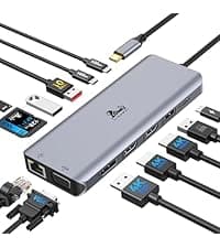 USB C Hub USB C Docking Station Dual Monitor 13 in 1 Triple Display Multiport Adapter with 2 HDMI+DP+8 USB C/A Ports+Ethernet+Audio, USB C Dongle for MacBook/Dell/HP/Lenovo ThinkPad/Surface