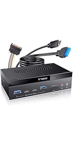 ineo 5.25" 10Gbps USB 3.2 Front Panel Card Reader with Audio Ports - SD/microSD Internal Reader, USB3.2 Type-E Key-A 20-Pin & USB3.0 Header, 15-Pin SATA Power[3570I]