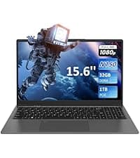 15.6" Laptop Computer, 16GB RAM, 1TB NVMe, 4C4T N95 1.7-3.4GHz, FHD Display, Backlit Keyboard, Fingerprint Reader, Big 8000mAh Battery, Win11 Pro, Upgradable to 10TB Storage, Silver, T152A