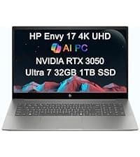 HP Envy 17 AI PC Laptop (17.3" 4K UHD (3840 x 2160), NVIDIA RTX 3050, Intel Core Ultra 7 155U (> i9-12900H), 64GB DDR5, 4TB SSD) for Business, Creator, Designer, IR Webcam, Wi-Fi 7, Win 11 Pro, 2025