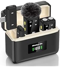 PQRQP 3 in 1 Microphone for iPhone/Android/Camera, Wireless Lavalier Microphone, 328ft Transmission, 18H Battery Life, Mini Microphone for Record Interview, Vlogs, YouTube, Tiktok