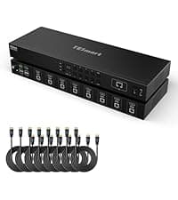 TESmart 16X1 HDMI KVM Switch USB 3.0, 4K@60Hz Rackmount KVM 16 Port Enterprise-Grade EDID Emulator | Hotkey Switch | RS232 | LAN Port | IR Remote | IP Control | Auto Scan | with 8 Pcs 5ft KVM Cable