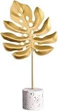 Gold Leaf Statues, Modern Metal Iron Art Crafts Sculpture Golden Leaves Sculpture with Base, Desktop Ornaments Home Office Figurine for Table Decor