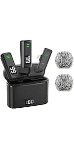 Wireless Microphone for iPhone Android with Charging Case - USB C Lavalier Phone Microphone for Video Recording Noise Cancelling Clip On Mini Mics Intuitive Battery Display