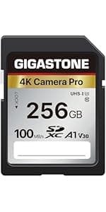 [5-Yrs Free Data Recovery] GIGASTONE 256GB Memory Card 4K Pro Series Speed Up to 100MB/s Compatible with Canon Nikon Sony Camcorder, A1 V30 UHS-I