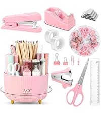 SKYDUE Black Office Supplies Set, Black Desk Accessories, Stapler, Tape Dispenser, Scissors, Binder/Paper Clips and 1000pcs Staples, Desk Supplies Set