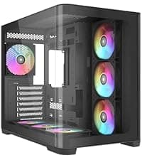 SAMA NEVIEW 4503 Mid Tower PC Case with Dual Tempered Glass Panels, 4×120mm ARGB Fans Pre-Installed, High Airflow ATX PC Case for Case PC Gaming, USB 3.0×2, Type-C Port, Supports Top 360mm AIO – Black