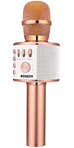 BONAOK Wireless Bluetooth Karaoke Microphone,3-in-1 Portable Handheld Karaoke Mic Speaker Machine Home Party Birthday for All Smartphones PC(Q37 Rose Gold)