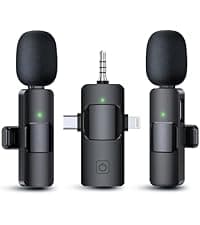 PQRQP 3 in 1 Professional Wireless Lavalier Microphone for iPhone, Android, Camera, Wireless Microphones, Mini Microphone, Crystal Clear Sound Quality for Recording, Live Streaming, YouTube, TikTok