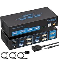 HDMI KVM Switch 1 Monitors 2 Computers 4K@60Hz USB KVM Switches 2 Ports for 2 PC Sharing Single Monitor and Keyboard Mouse with Wired Extend Controller Plug and Play