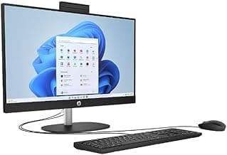 HP All-in-One Desktop PC, 23.8-inch FHD Touchscreen, AMD Ryzen 5 7520U, AMD Radeon Graphics, 16GB RAM, 512GB SSD, Camera, Windows 11 Home, Jet Black, Wired Keyboard and Mouse Included, 24-cr0111