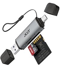 Acer SD Card Reader USB C, Dual Slots Type C to Memory Card Reader, Aluminum Micro SD Card Camera Adapter for MicroSD, SDHC, SDXC, Compatible with iPhone16/15, MacBook, iPad Pro, Android, Laptop