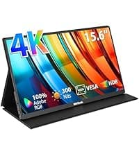 HotYeah Portable Monitor 4K, 15.6'' 3840x2160 UHD USB-C HDMI Laptop Monitor, 100% Adobe RGB HDR FreeSync External Computer Display, Travel 2nd Screen with Speakers & Smart Cover & VESA
