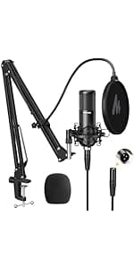 USB Microphone, MAONO 192KHZ/24Bit Plug & Play PC Computer Podcast Condenser Cardioid Metal Mic Kit with Professional Sound Chipset for Recording, Gaming, Singing, YouTube (AU-A04)