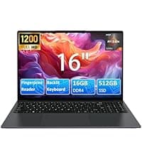 15.6" FHD Laptop,16GB DDR4 RAM 512GB SSD,Portable Laptop Computer with Backlit Keyboard,180 ° Angle Opening,Fingerprint Reader,38WH Battery,Webcam,WiFi 5,BT 4.2,Mini HDMI,USB 3.0