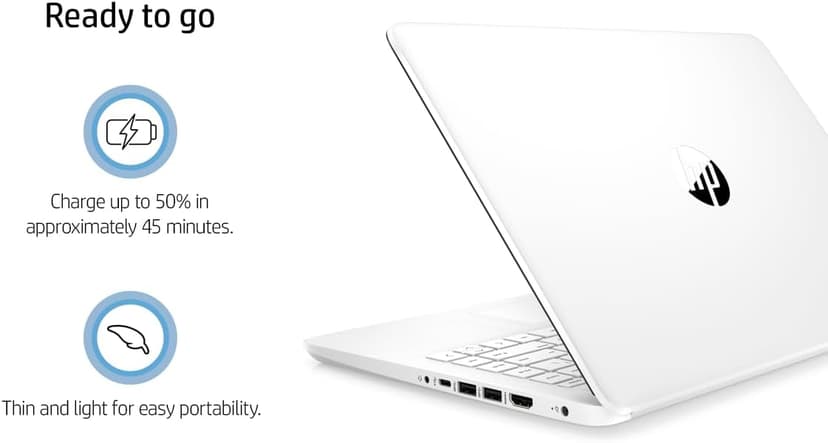 HP 14" HD Student Business Laptop, Intel Quad-Core N4120, 16GB RAM, 320GB Storage, (64GB eMMC+256GB SD Card), 1 Year Office 365, Slim Design, Webcam, HDMI, Bluetooth, WiFi, Win 11 S, White