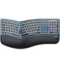 ProtoArc Backlit Bluetooth Ergonomic Keyboard, EK01 Plus Full Size Wireless Split Keyboard with Dual Bluetooth and USB, Cushioned Wrist Rest, Rechargeable, Compatible with Windows/Mac/Android, Grey