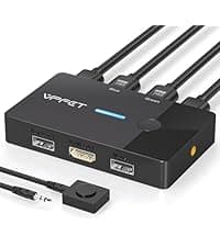 HDMI KVM Switch 1 Monitors 2 Computers 4K@60Hz USB KVM Switches 2 Ports for 2 PC Sharing Single Monitor and Keyboard Mouse with Wired Extend Controller Plug and Play