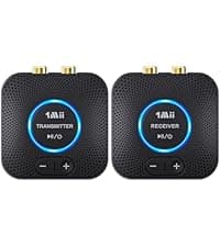 1Mii RCA Bluetooth 5.3 Adapter for TV, 3.5mm AUX Bluetooth Transmitter Receiver for 2 AirPods or Headphones, Home Stereo, Speakers, Projector, Treadmills, PC, with Volume Control, aptX Low Latency